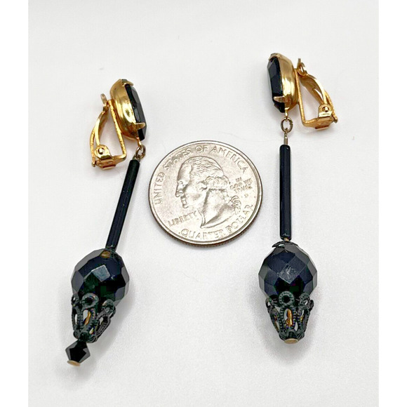 Rare VINTAGE ESTATE, Lewis Segal California Clip Dangle Earrings 2 1/2" - Picture 6 of 7